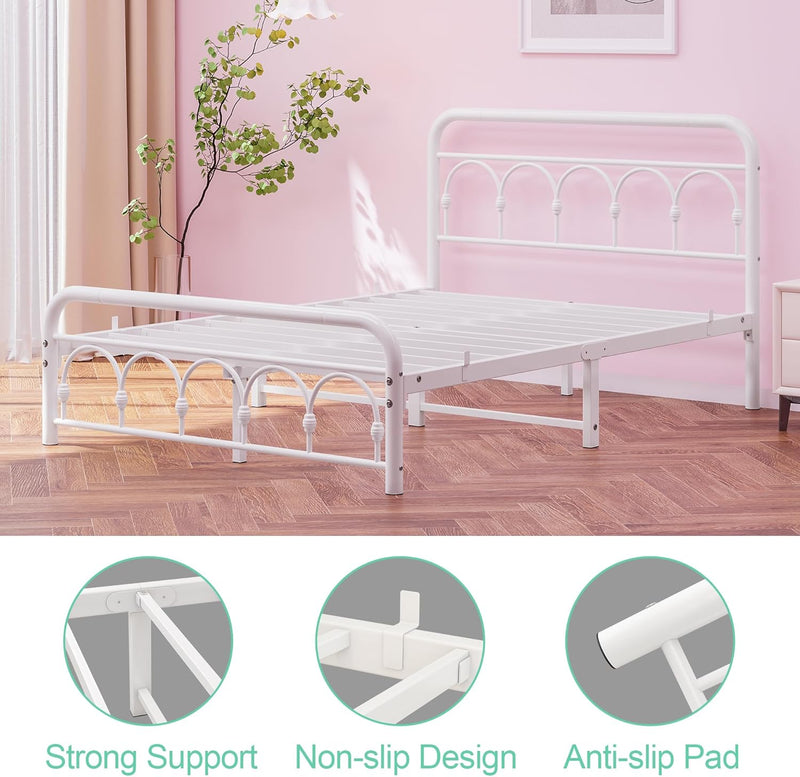 Bed Frame with High Headboard and Footboard Vintage
