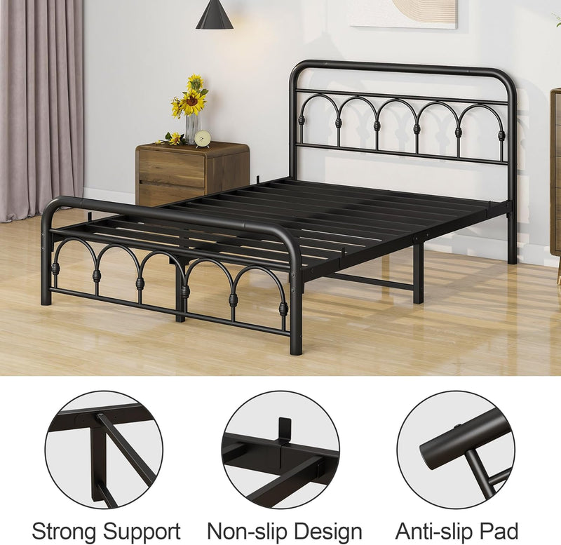 Bed Frame with High Headboard and Footboard Vintage
