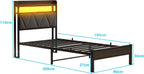 Bed Frame with LED Lights Storage Upholstered Headboard