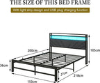 Bed Frame with LED Lights Storage Upholstered Headboard