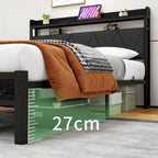 Bed Frame with LED Lights Storage Upholstered Headboard