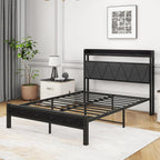 Bed Frame with LED Lights Storage Upholstered Headboard