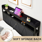 Bed Frame with LED Lights Storage Upholstered Headboard