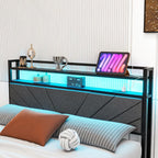 Bed Frame with LED Lights Storage Upholstered Headboard