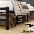 Bed Frame with LED Lights Storage Upholstered Headboard