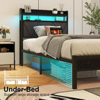 Bed Frame with LED Lights Storage Upholstered Headboard