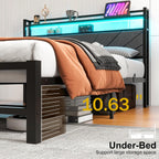 Bed Frame with LED Lights Storage Upholstered Headboard