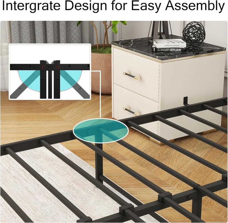Bed Frame with LED Lights Storage Upholstered Headboard