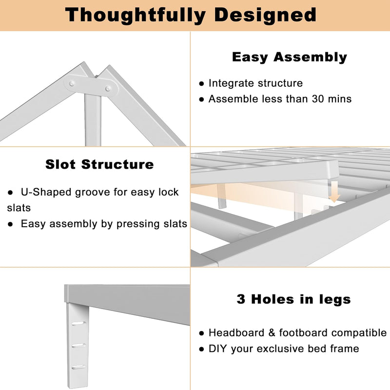 Bed Frame with Metal Anti-Slip Gasket and Large