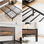 Bed Frame with Wooden Headboard and Footboard Metal