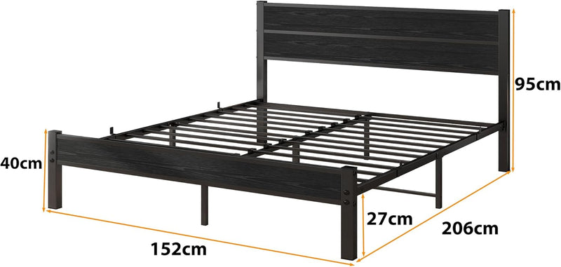 Bed Frame with Retro Wooden Headboard 11" Under-Bed