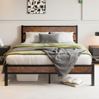 Bed Frame with Wooden Headboard and Footboard Metal
