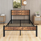 Bed Frame with Wooden Headboard and Footboard Metal
