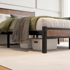 Bed Frame with Wooden Headboard and Footboard Metal
