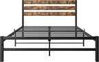Bed Frame with Rustic Wood Headboard and Footboard