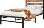 Bed Frame with Rustic Wood Headboard and Footboard
