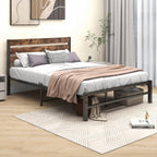 Bed Frame with Rustic Wood Headboard and Footboard