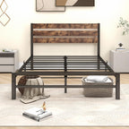 Bed Frame with Rustic Wood Headboard and Footboard