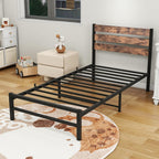 Bed Frame with Rustic Wood Headboard and Footboard