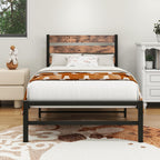 Bed Frame with Rustic Wood Headboard and Footboard