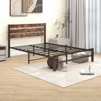 Bed Frame with Rustic Wood Headboard and Footboard