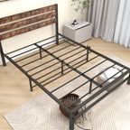 Bed Frame with Rustic Wood Headboard and Footboard