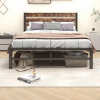 Bed Frame with Rustic Wood Headboard and Footboard