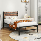 Bed Frame with Rustic Wood Headboard and Footboard