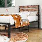Bed Frame with Rustic Wood Headboard and Footboard
