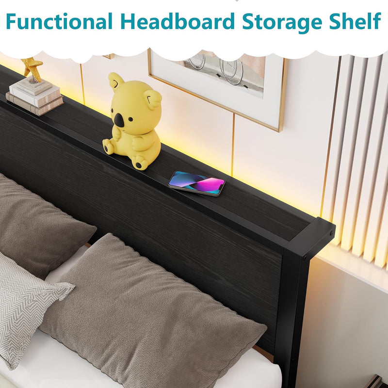 Bed Frame with Storage Headboard