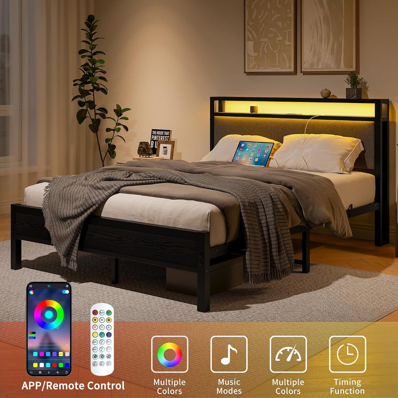 Bed Frame with Storage Headboard