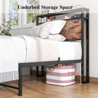 Bed Frame with Storage Headboard Rustic