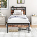 Bed Frame with Storage Headboard Rustic