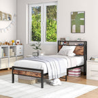 Bed Frame with Storage Headboard Rustic