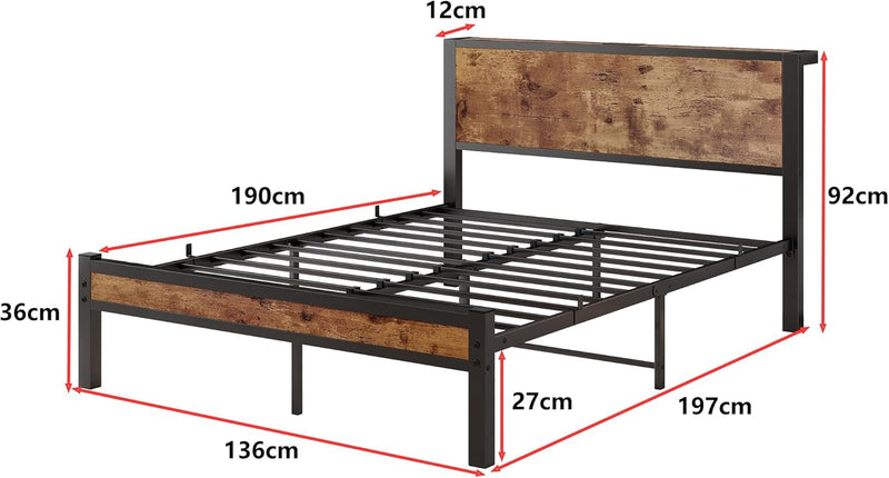 Bed Frame with Storage Headboard Metal Platform Wooden