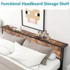 Bed Frame with Storage Headboard Metal Platform Wooden