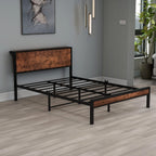 Bed Frame with Storage Headboard Metal Platform Wooden
