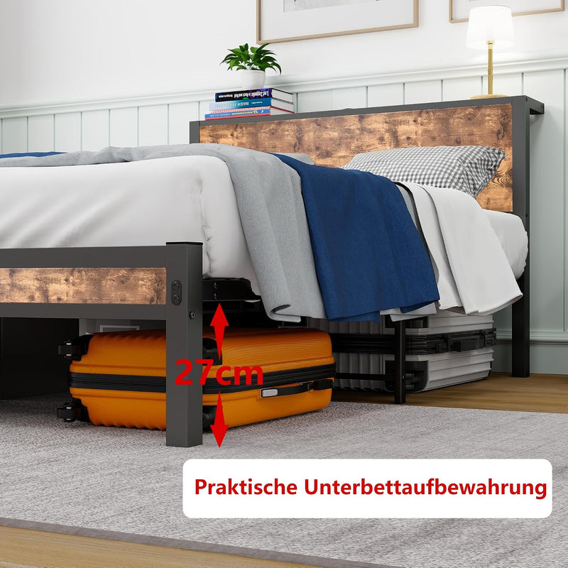 Bed Frame with Storage Headboard Metal Platform Wooden