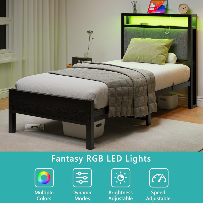 Bed Frame with Storage Headboard