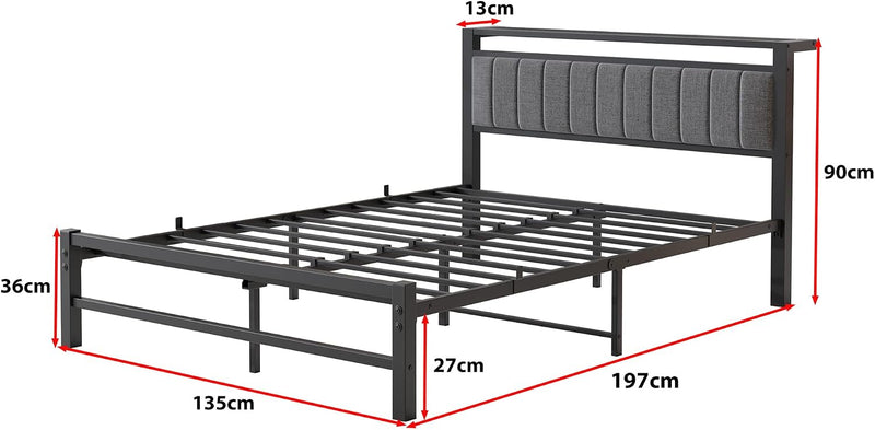 Bed Frame with Storage Headboard Metal Upholstered Platform