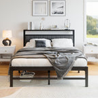 Bed Frame with Storage Headboard Metal Upholstered Platform