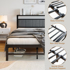 Bed Frame with Storage Headboard Metal Upholstered Platform
