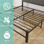 Bed Frame with Storage Headboard Metal Upholstered Platform