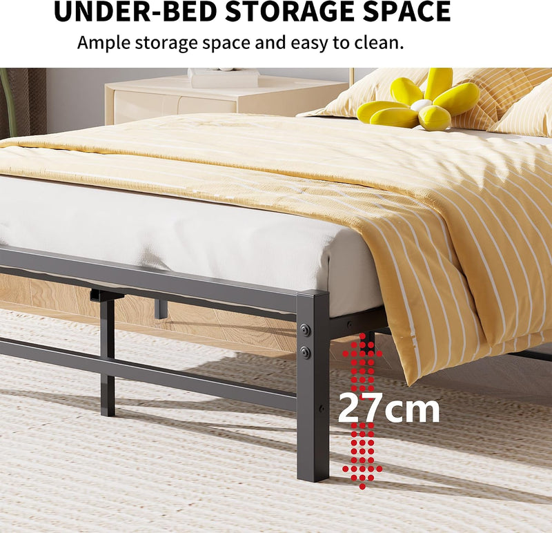 Bed Frame with Storage Headboard Metal Upholstered Platform
