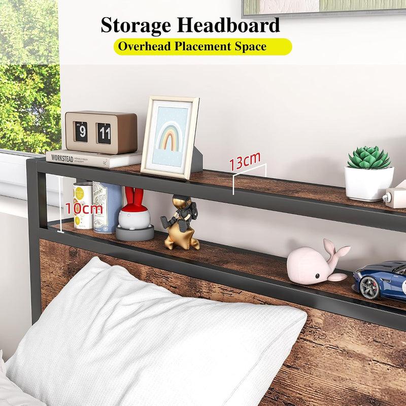 Bed Frame with Storage Headboard Rustic