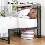 Bed Frame with Storage Headboard Rustic