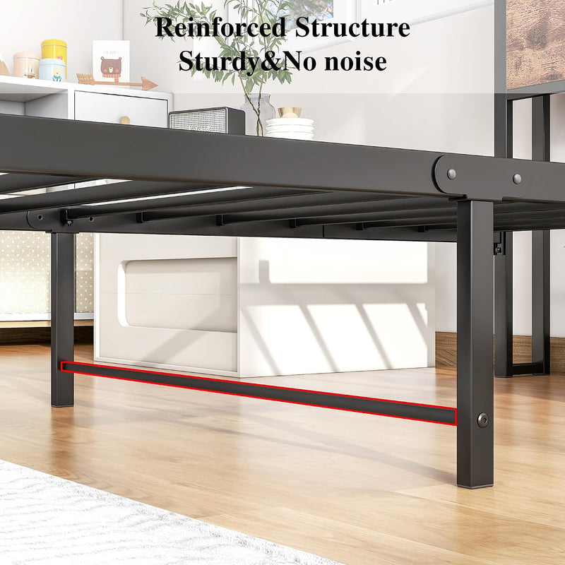 Bed Frame with Storage Headboard Rustic