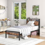 Bed Frame with Storage Headboard Rustic