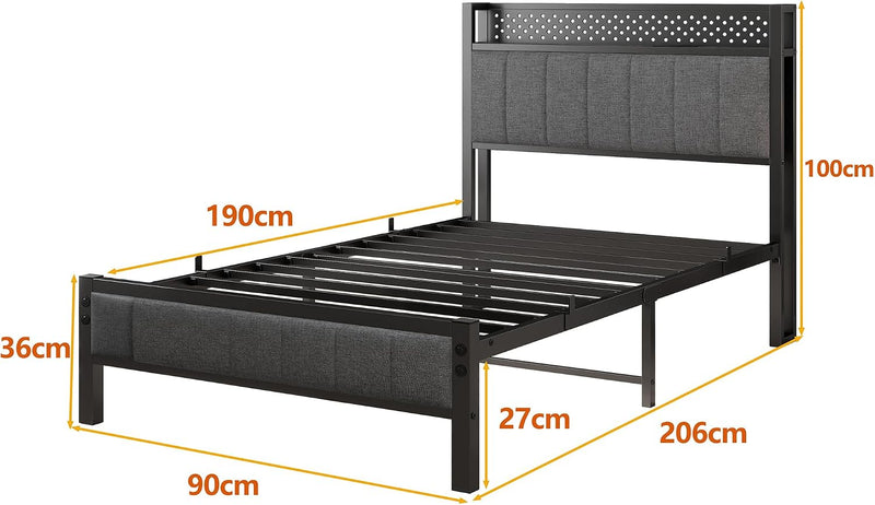 Bed Frame with Storage Headboard Shelf