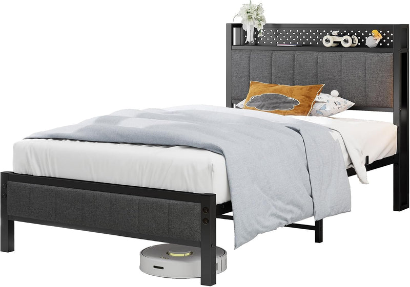 Bed Frame with Storage Headboard Shelf